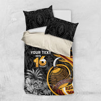 Personalised Papua New Guinea Bedding Set Happy Independence Day LT05 US Twin 172cm x 218cm Black - Polynesian Pride