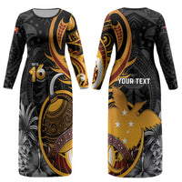 Personalised Papua New Guinea Couples Matching Long Sleeve Bodycon Dress and Long Sleeve Button Shirt Happy Independence Day LT05 - Polynesian Pride