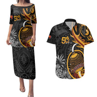 Personalised Papua New Guinea Couples Matching Puletasi and Hawaiian Shirt Happy 50th Independence Anniversary - Polynesian Pride