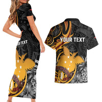 Personalised Papua New Guinea Couples Matching Short Sleeve Bodycon Dress and Hawaiian Shirt Happy 50th Independence Anniversary - Polynesian Pride