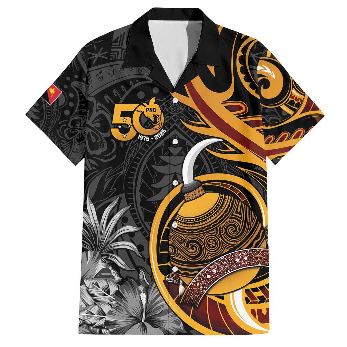 Personalised Papua New Guinea Family Matching Off The Shoulder Long Sleeve Dress and Hawaiian Shirt Happy 50th Independence Anniversary - Polynesian Pride