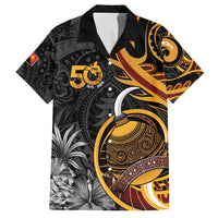 Personalised Papua New Guinea Family Matching Off Shoulder Maxi Dress and Hawaiian Shirt Happy 50th Independence Anniversary LT05 Dad's Shirt - Short Sleeve Black - Polynesian Pride