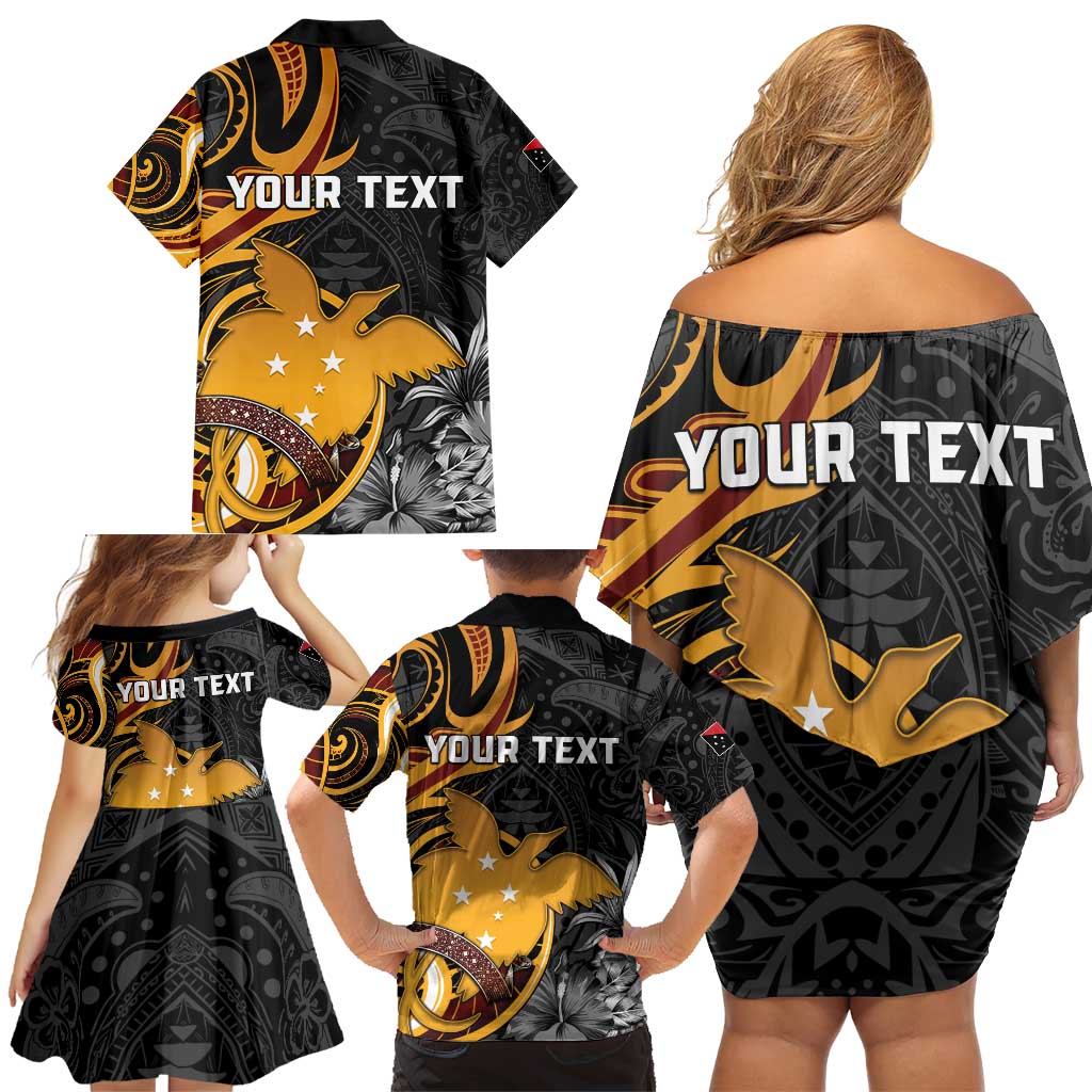 Personalised Papua New Guinea Family Matching Off Shoulder Short Dress and Hawaiian Shirt Happy 50th Independence Anniversary - Polynesian Pride