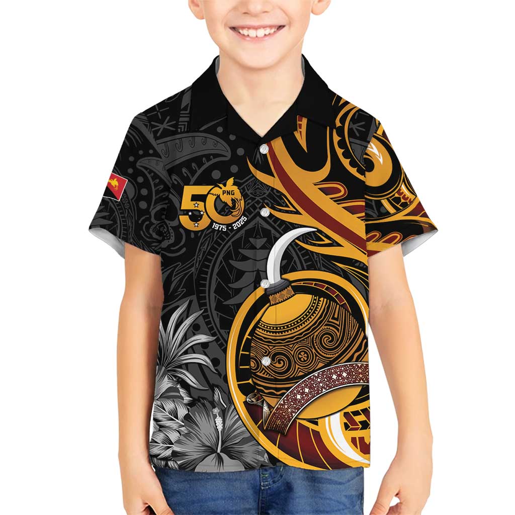 Personalised Papua New Guinea Family Matching Off Shoulder Short Dress and Hawaiian Shirt Happy 50th Independence Anniversary - Polynesian Pride