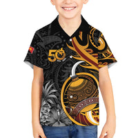 Personalised Papua New Guinea Family Matching Off Shoulder Short Dress and Hawaiian Shirt Happy 50th Independence Anniversary - Polynesian Pride
