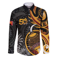 Personalised Papua New Guinea Family Matching Short Sleeve Bodycon Dress and Hawaiian Shirt Happy 50th Independence Anniversary LT05 Dad's Shirt - Long Sleeve Black - Polynesian Pride