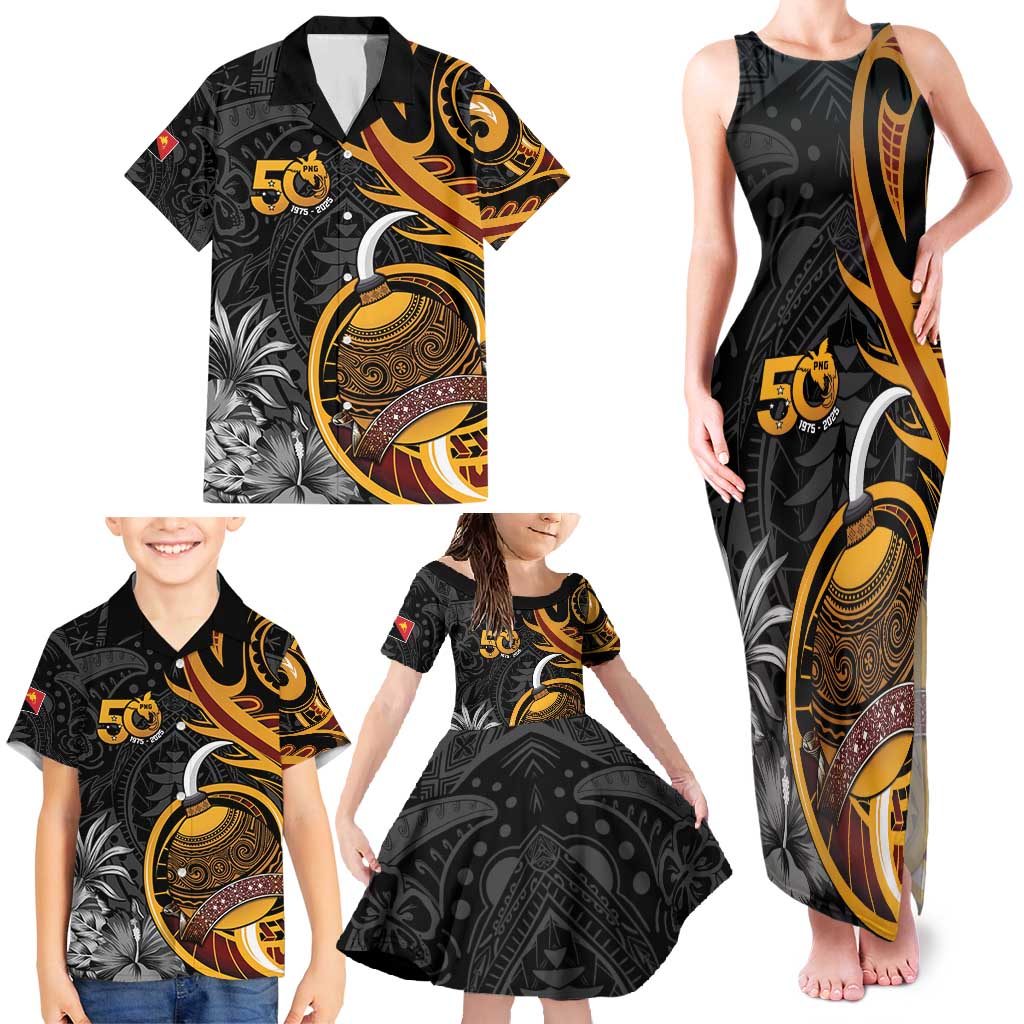 Personalised Papua New Guinea Family Matching Tank Maxi Dress and Hawaiian Shirt Happy 50th Independence Anniversary LT05 - Polynesian Pride