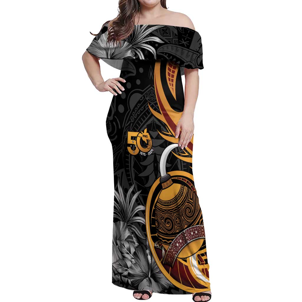 Personalised Papua New Guinea Off Shoulder Maxi Dress Happy 50th Independence Anniversary - Polynesian Pride