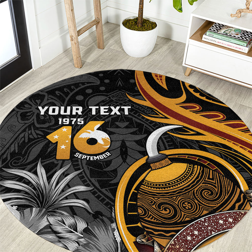 Personalised Papua New Guinea Round Carpet Happy Independence Day LT05 Black - Polynesian Pride