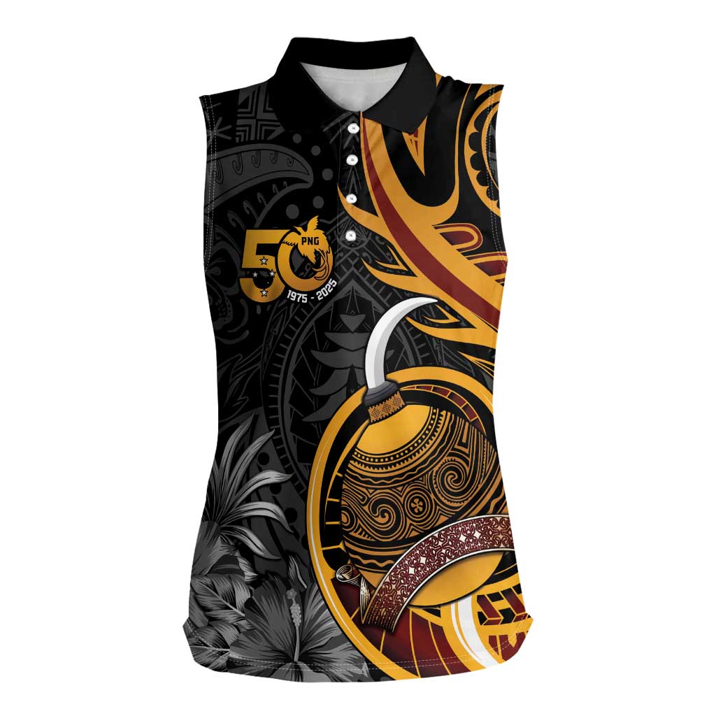 Personalised Papua New Guinea Women Sleeveless Polo Shirt Happy 50th Independence Anniversary LT05 Female Black - Polynesian Pride
