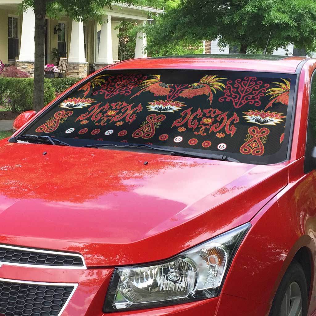 Papua Batik Motif Auto Sun Shade Papua Spirit Black Version - Polynesian Pride