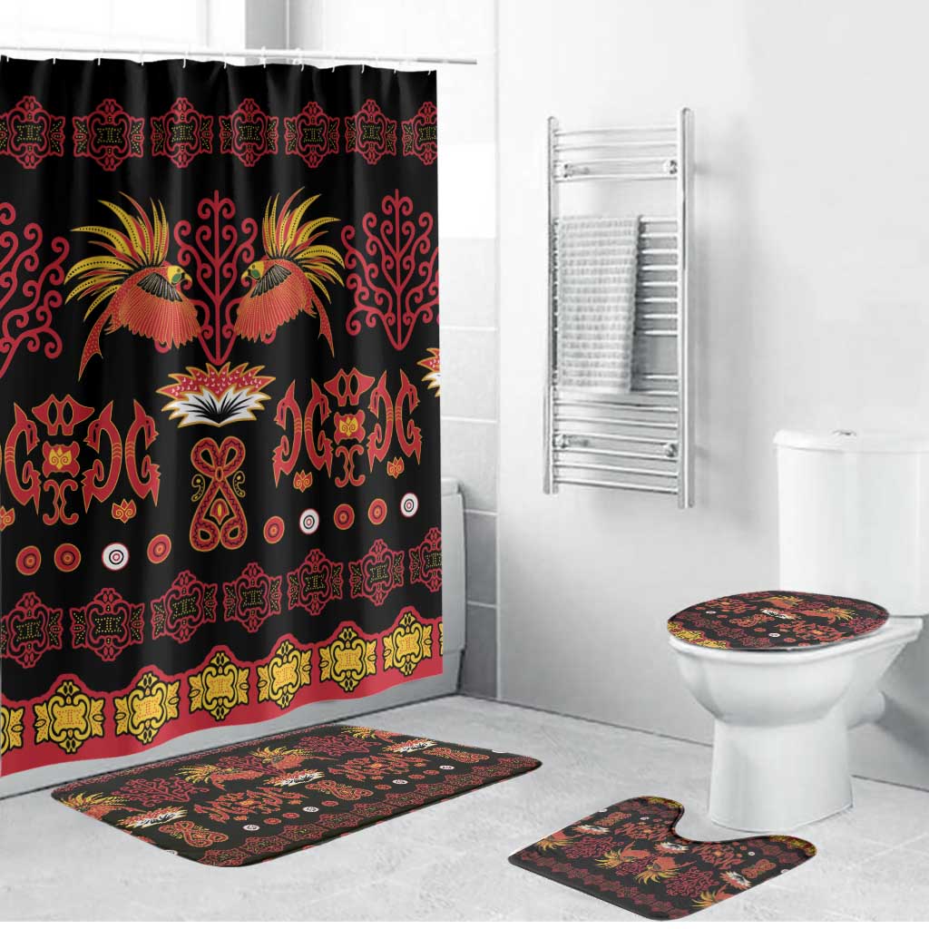 Papua Batik Motif Bathroom Set Papua Spirit Black Version - Polynesian Pride