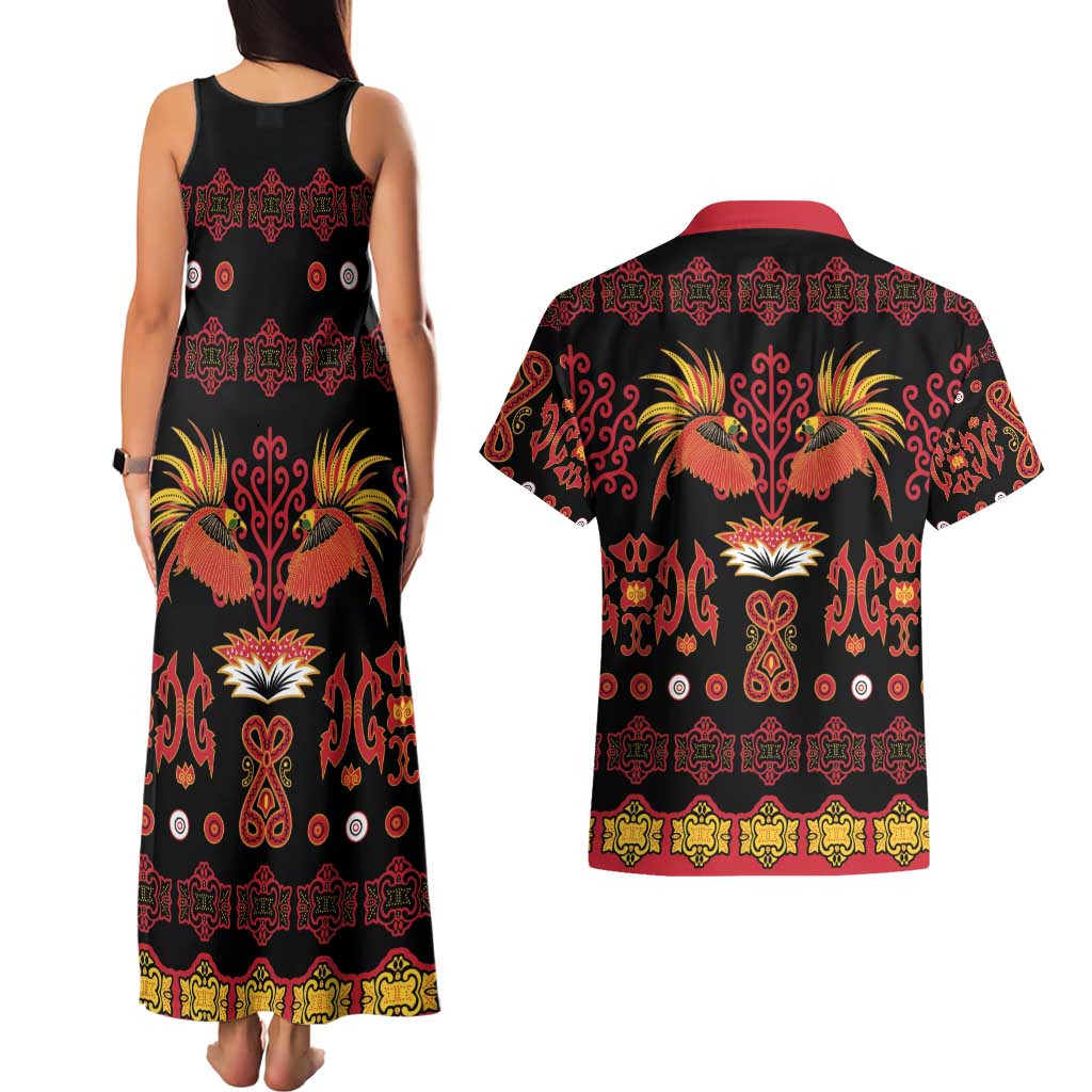 Papua Batik Motif Couples Matching Tank Maxi Dress and Hawaiian Shirt Papua Spirit Black Version LT05 - Polynesian Pride
