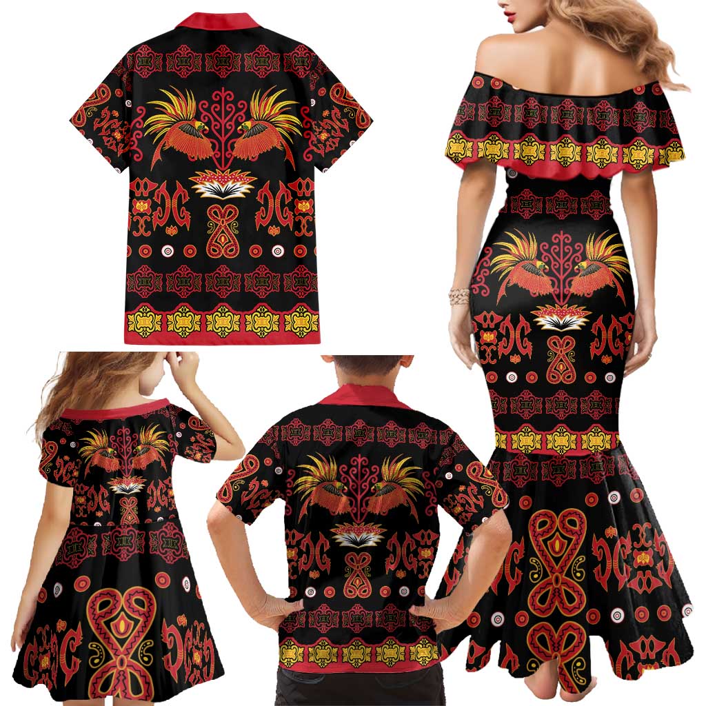 Papua Batik Motif Family Matching Mermaid Dress and Hawaiian Shirt Papua Spirit Black Version LT05 - Polynesian Pride