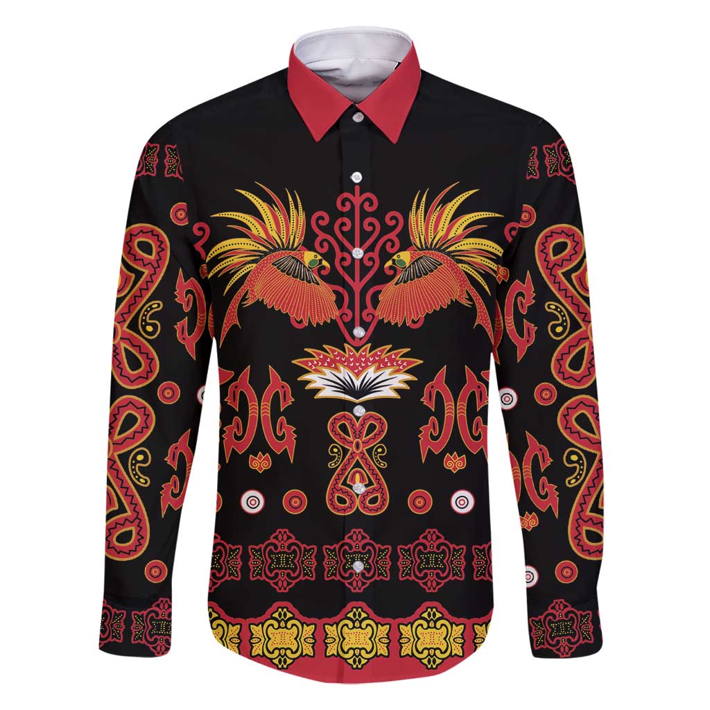 Papua Batik Motif Family Matching Mermaid Dress and Hawaiian Shirt Papua Spirit Black Version LT05 Dad's Shirt - Long Sleeve Black - Polynesian Pride