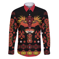 Papua Batik Motif Family Matching Mermaid Dress and Hawaiian Shirt Papua Spirit Black Version LT05 Dad's Shirt - Long Sleeve Black - Polynesian Pride