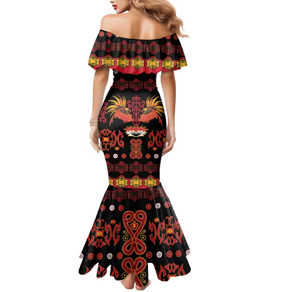 Papua Batik Motif Family Matching Mermaid Dress and Hawaiian Shirt Papua Spirit Black Version LT05 - Polynesian Pride
