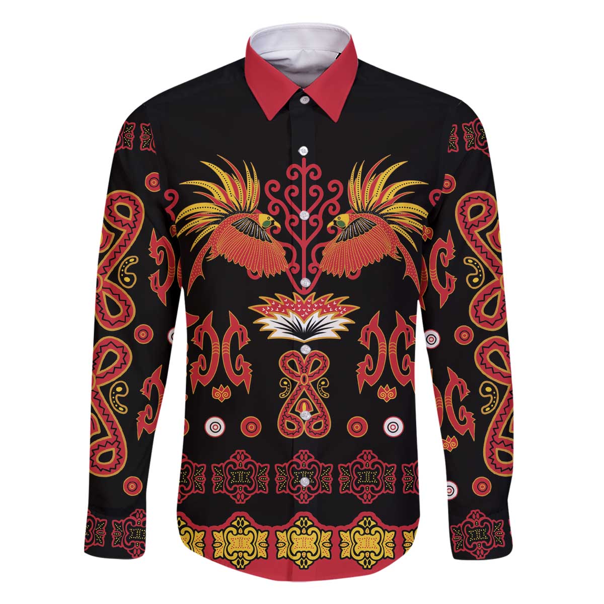 Papua Batik Motif Family Matching Off The Shoulder Long Sleeve Dress and Hawaiian Shirt Papua Spirit Black Version - Polynesian Pride