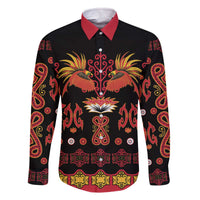 Papua Batik Motif Family Matching Off The Shoulder Long Sleeve Dress and Hawaiian Shirt Papua Spirit Black Version - Polynesian Pride