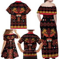Papua Batik Motif Family Matching Off Shoulder Maxi Dress and Hawaiian Shirt Papua Spirit Black Version LT05 - Polynesian Pride