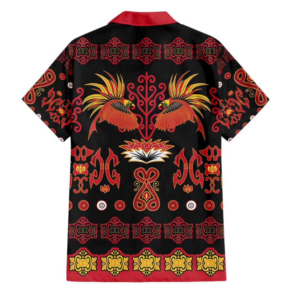 Papua Batik Motif Family Matching Off Shoulder Short Dress and Hawaiian Shirt Papua Spirit Black Version - Polynesian Pride