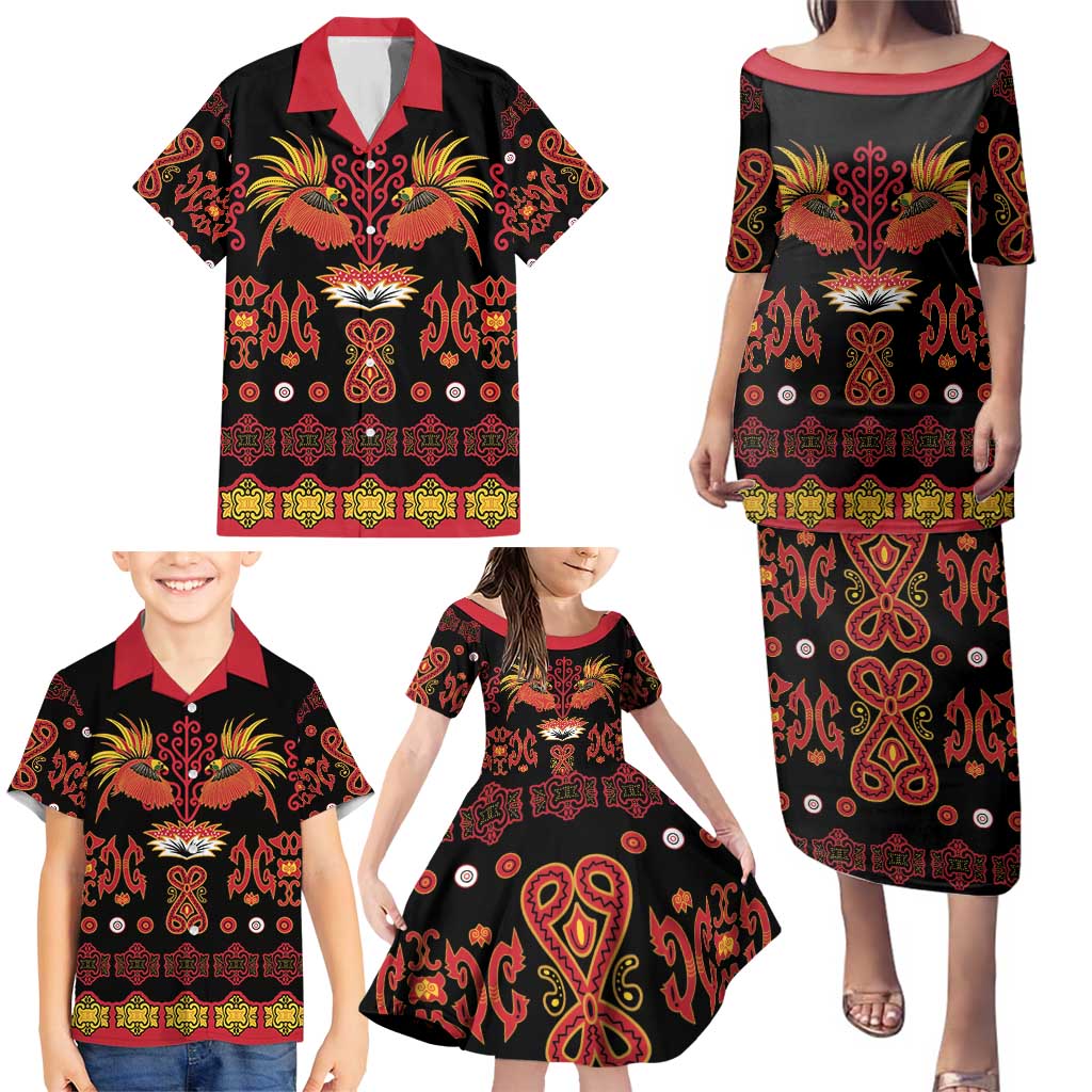 Papua Batik Motif Family Matching Puletasi and Hawaiian Shirt Papua Spirit Black Version - Polynesian Pride