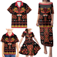 Papua Batik Motif Family Matching Puletasi and Hawaiian Shirt Papua Spirit Black Version - Polynesian Pride