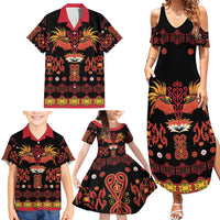 Papua Batik Motif Family Matching Summer Maxi Dress and Hawaiian Shirt Papua Spirit Black Version LT05 - Polynesian Pride