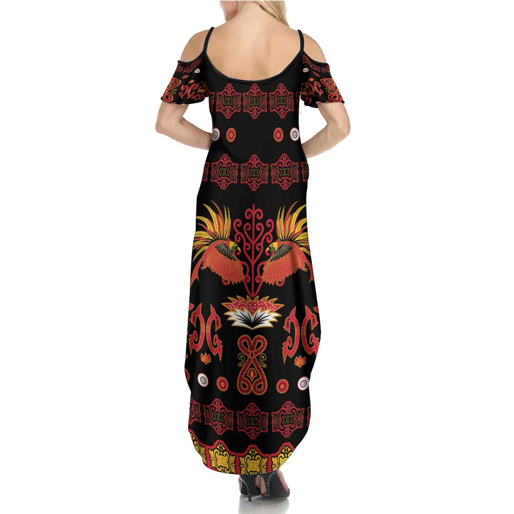 Papua Batik Motif Family Matching Summer Maxi Dress and Hawaiian Shirt Papua Spirit Black Version LT05 - Polynesian Pride