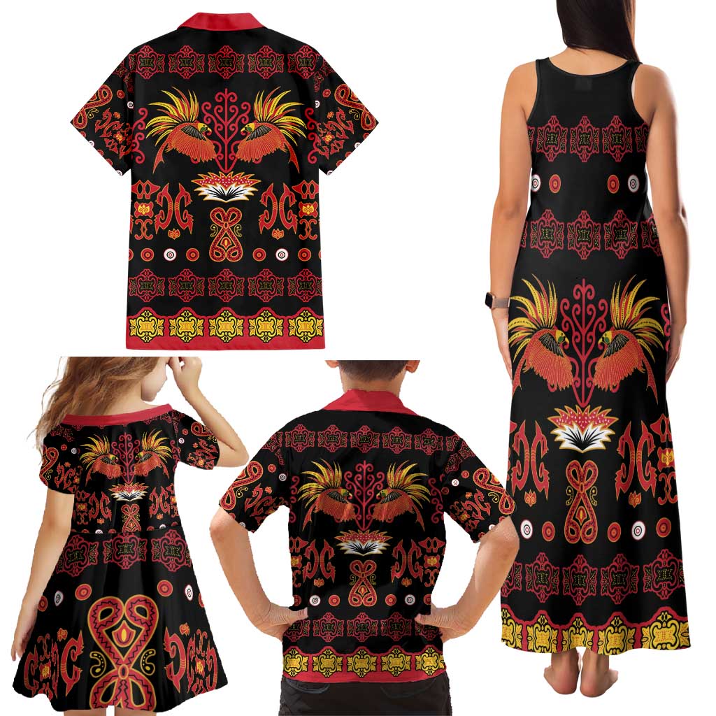 Papua Batik Motif Family Matching Tank Maxi Dress and Hawaiian Shirt Papua Spirit Black Version LT05 - Polynesian Pride