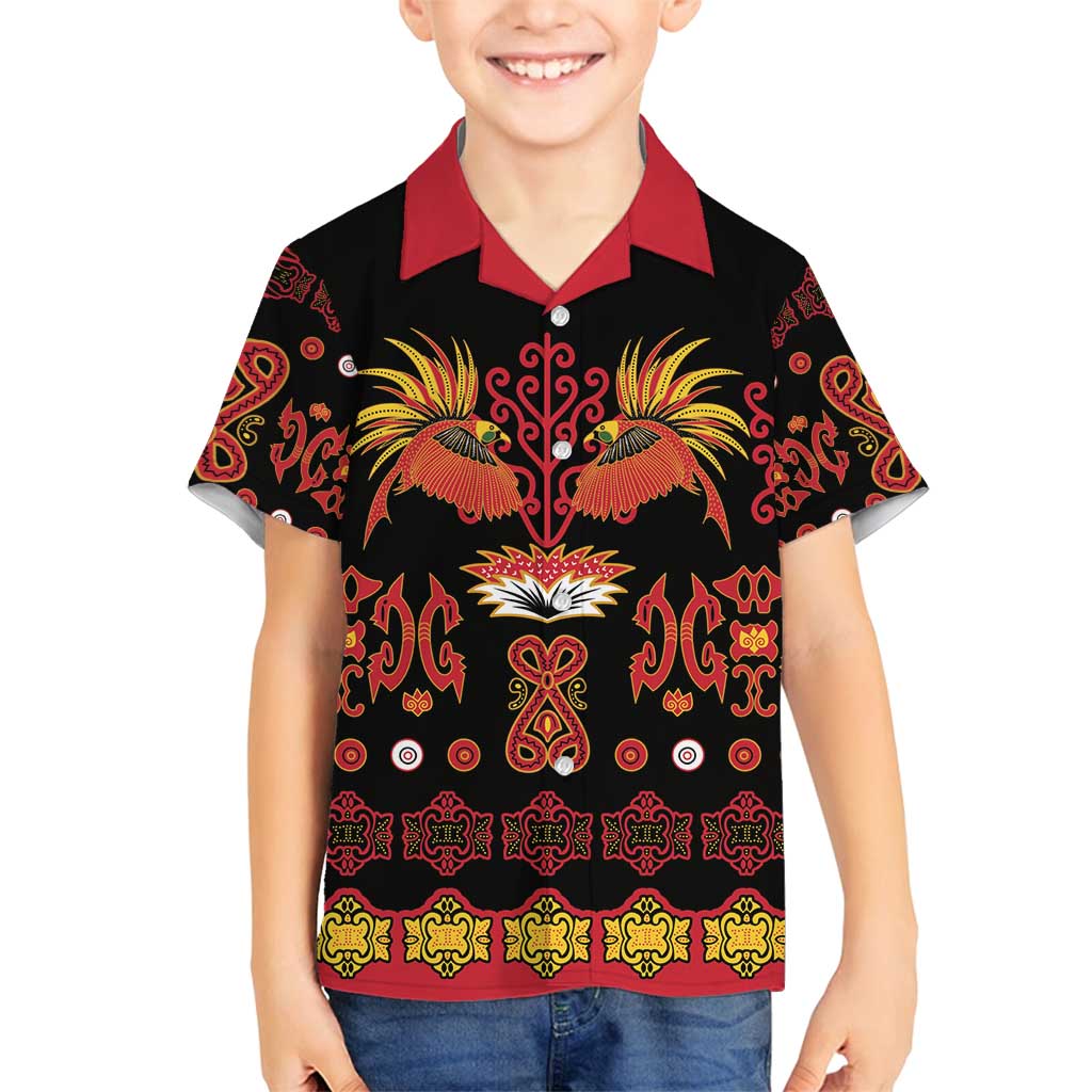 Papua Batik Motif Family Matching Tank Maxi Dress and Hawaiian Shirt Papua Spirit Black Version LT05 Son's Shirt Black - Polynesian Pride