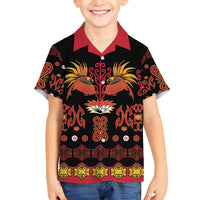 Papua Batik Motif Family Matching Tank Maxi Dress and Hawaiian Shirt Papua Spirit Black Version LT05 Son's Shirt Black - Polynesian Pride