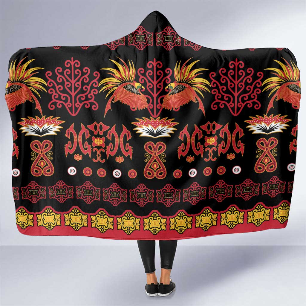 Papua Batik Motif Hooded Blanket Papua Spirit Black Version - Polynesian Pride