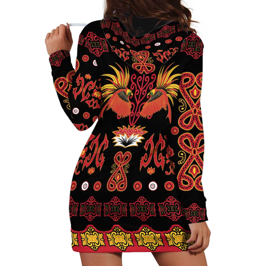 Papua Batik Motif Hoodie Dress Papua Spirit Black Version - Polynesian Pride