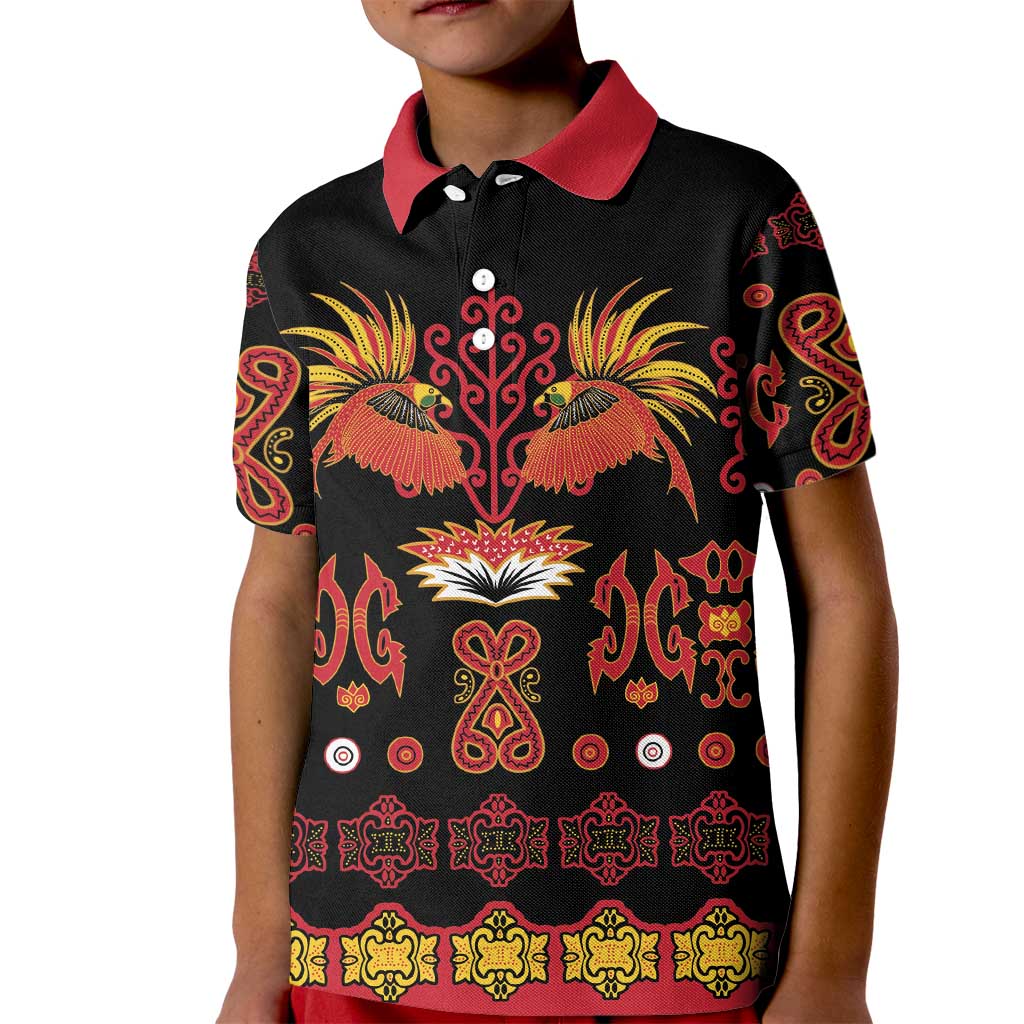 Papua Batik Motif Kid Polo Shirt Papua Spirit Black Version LT05 Kid Black - Polynesian Pride