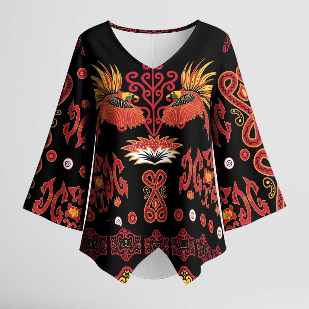 Papua Batik Motif Kimono Sleeve Blouse Papua Spirit Black Version - Polynesian Pride