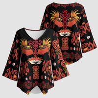 Papua Batik Motif Kimono Sleeve Blouse Papua Spirit Black Version - Polynesian Pride