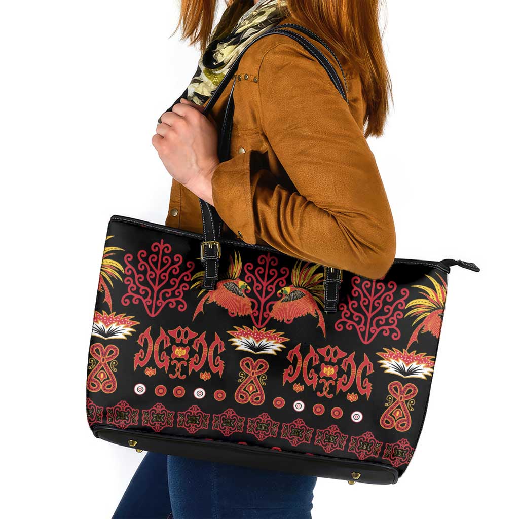 Papua Batik Motif Leather Tote Bag Papua Spirit Black Version - Polynesian Pride