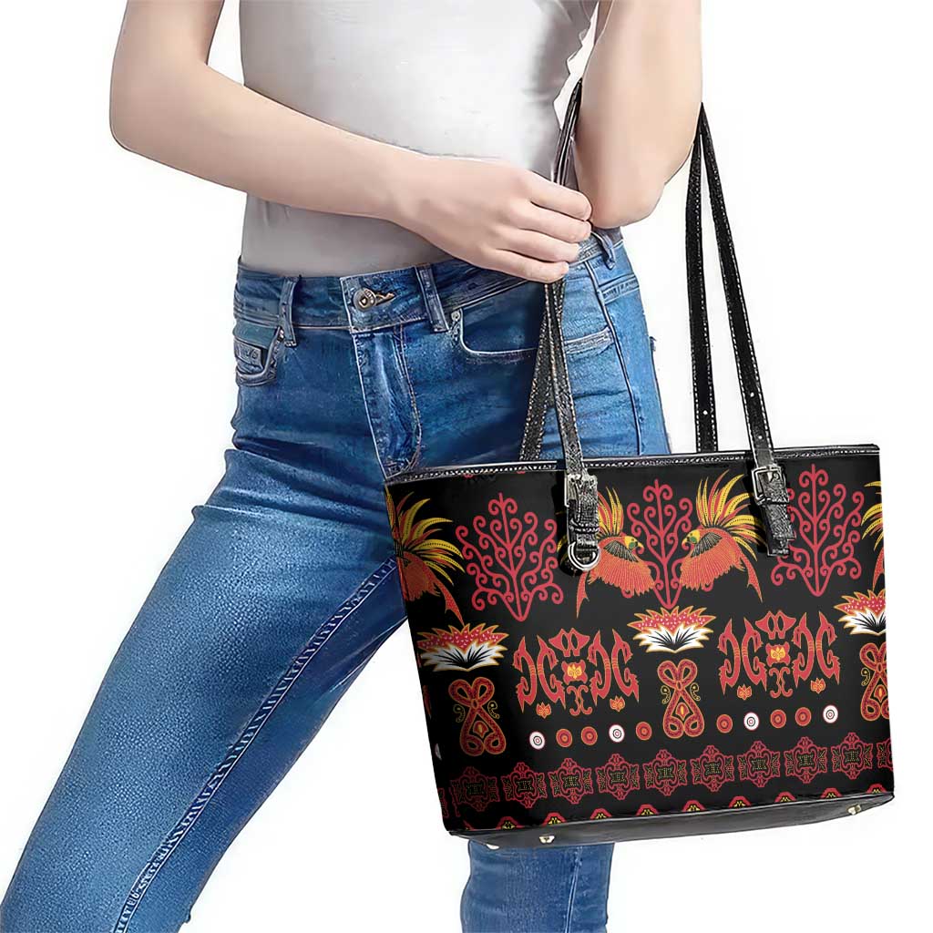 Papua Batik Motif Leather Tote Bag Papua Spirit Black Version - Polynesian Pride
