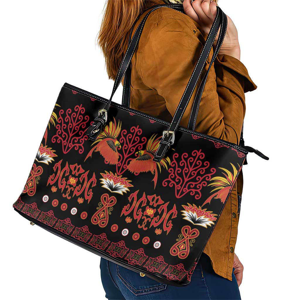 Papua Batik Motif Leather Tote Bag Papua Spirit Black Version - Polynesian Pride