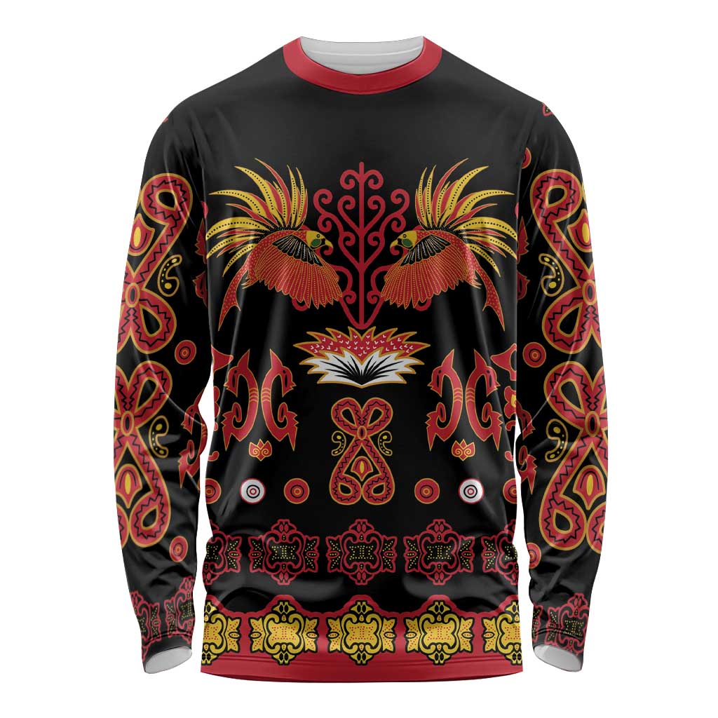 Papua Batik Motif Long Sleeve Shirt Papua Spirit Black Version - Polynesian Pride