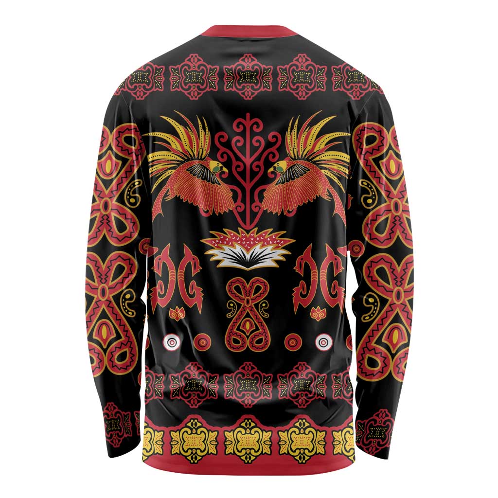 Papua Batik Motif Long Sleeve Shirt Papua Spirit Black Version - Polynesian Pride