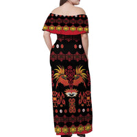 Papua Batik Motif Off Shoulder Maxi Dress Papua Spirit Black Version - Polynesian Pride
