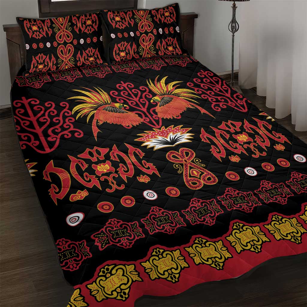 Papua Batik Motif Quilt Bed Set Papua Spirit Black Version - Polynesian Pride