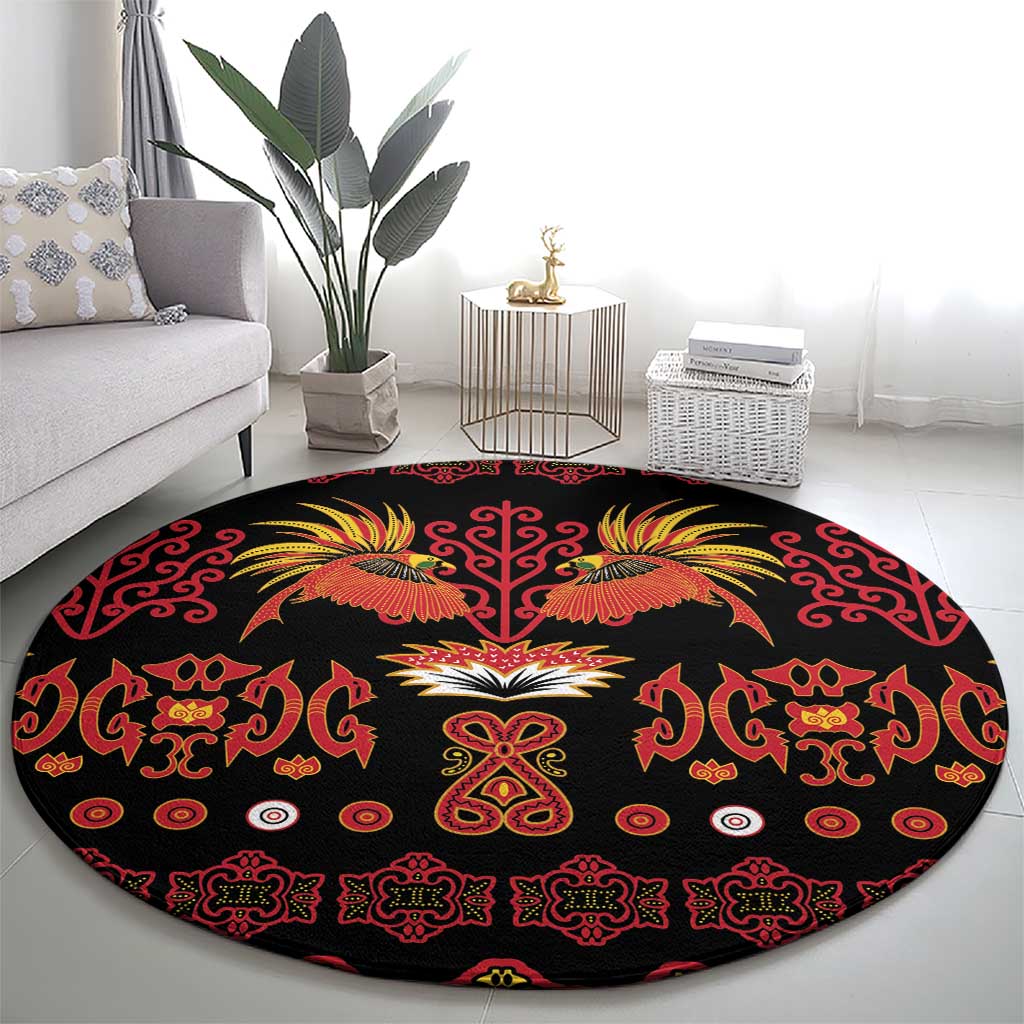 Papua Batik Motif Round Carpet Papua Spirit Black Version LT05 - Polynesian Pride