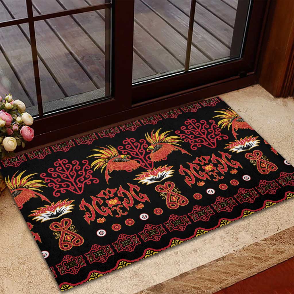 Papua Batik Motif Rubber Doormat Papua Spirit Black Version - Polynesian Pride