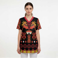 Papua Batik Motif Scrub Top Papua Spirit Black Version - Polynesian Pride
