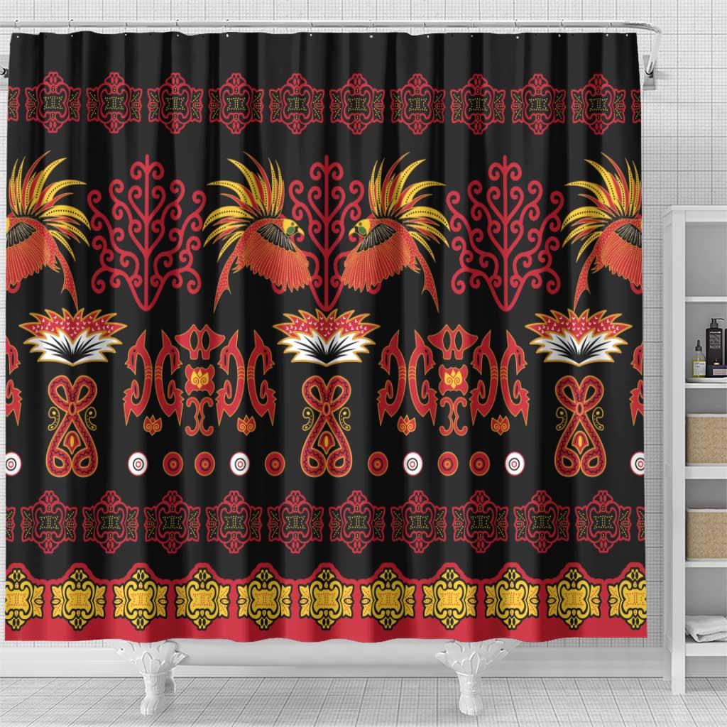 Papua Batik Motif Shower Curtain Papua Spirit Black Version - Polynesian Pride