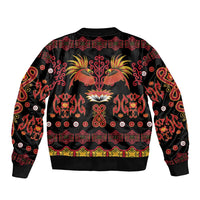 Papua Batik Motif Sleeve Zip Bomber Jacket Papua Spirit Black Version - Polynesian Pride