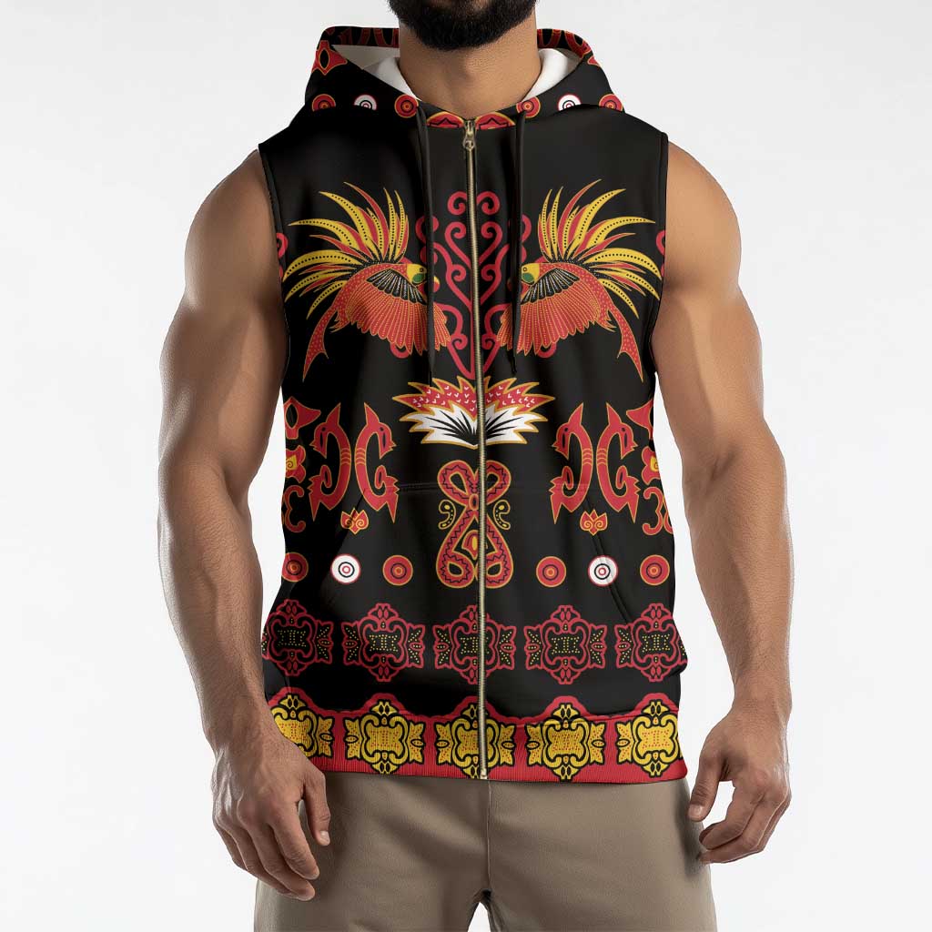 Papua Batik Motif Sleeveless Zip Hoodie Papua Spirit Black Version - Polynesian Pride